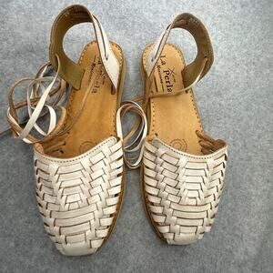 La Perla Mexicana Leather Woven Mini Platform Huarache Sandals Boho cottage